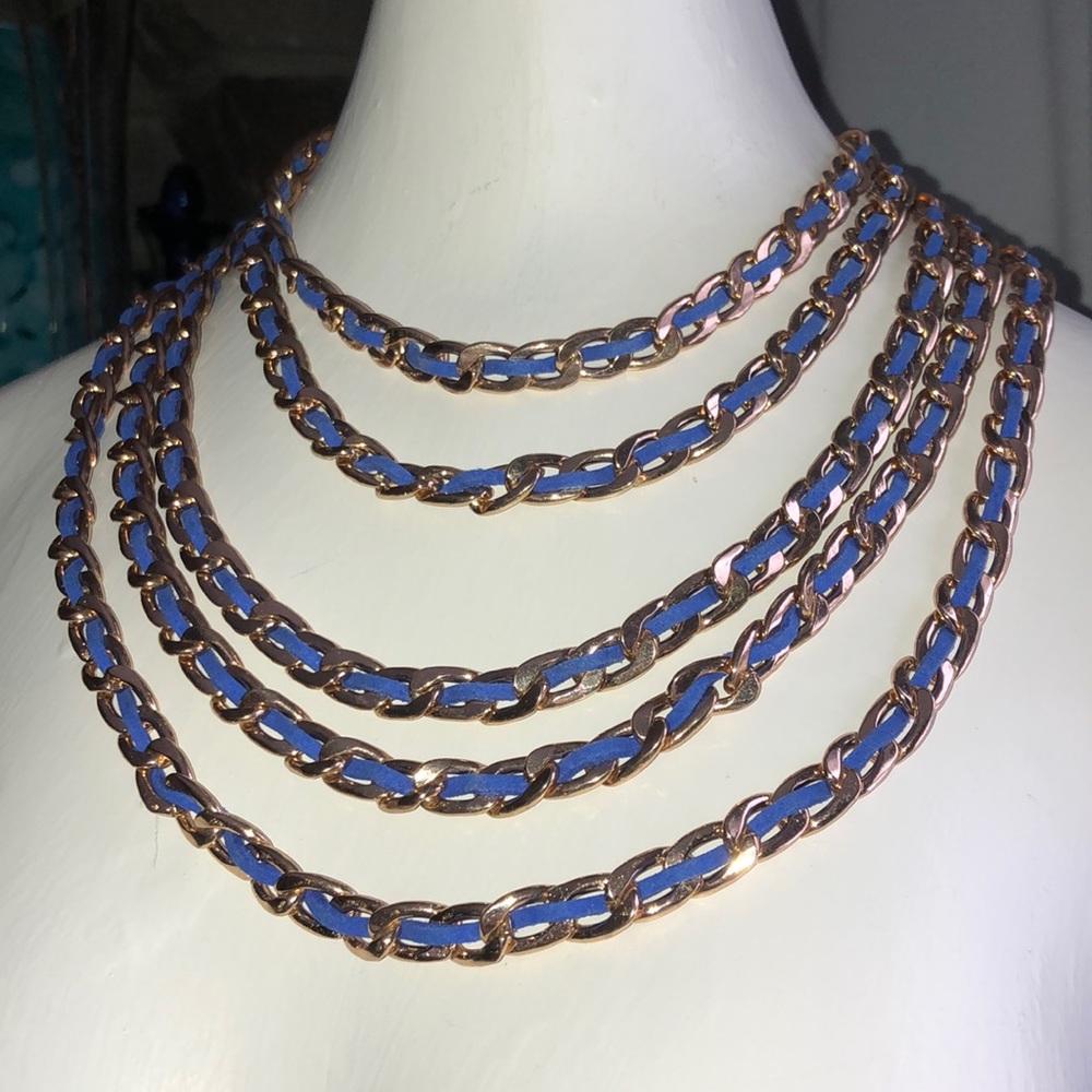 💛💙5 Strand Chain Link Necklace & Bracelet Set